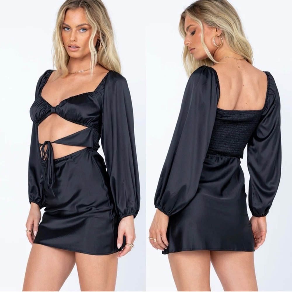NWT Princess Polly NAKITA Black Satin Cutout Mini Dress Size 6